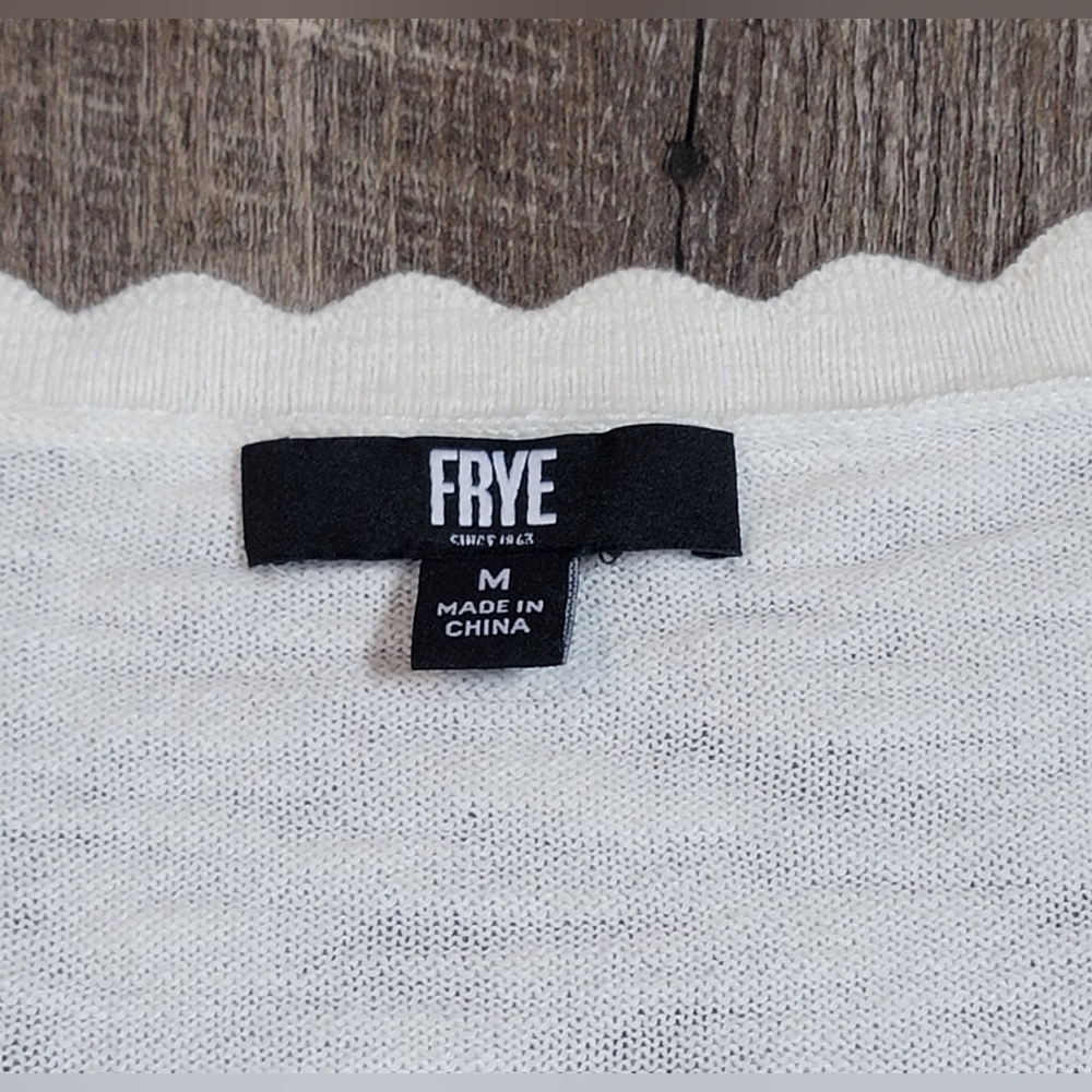 Frye Pointelle V Neck Cardigan Sweater Womens L Ivory Cottagecore 100% Cotton - Picture 6 of 11